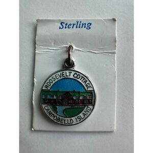 Vintage Sterling Silver Roosevelt Cottage Campobello Island Enamel Charm BMCo